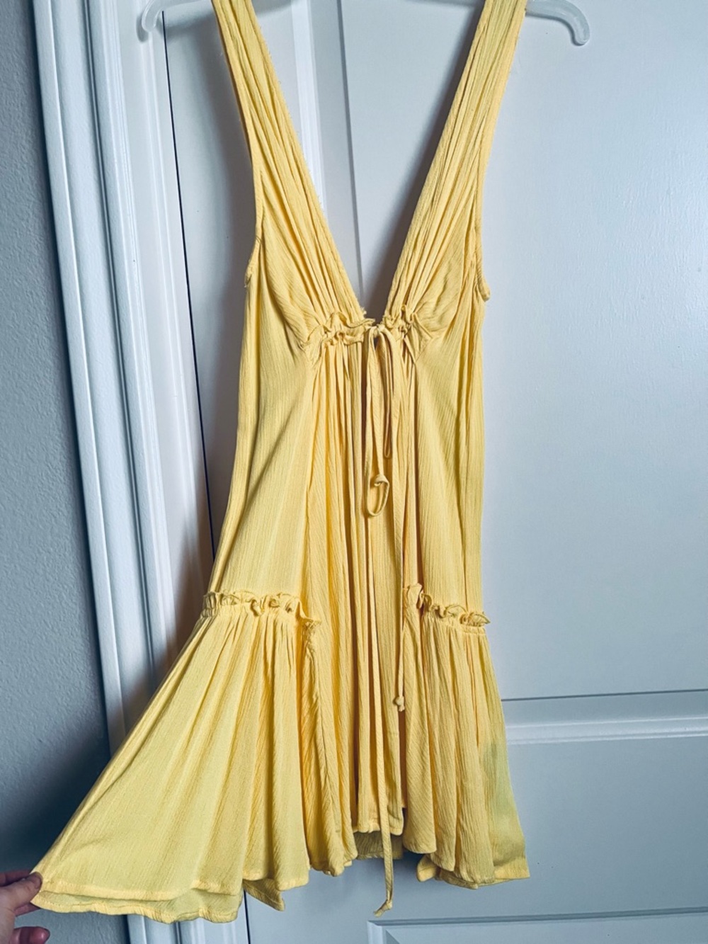 Stunning Butter Yellow Mini Dress with Tie Front NWT